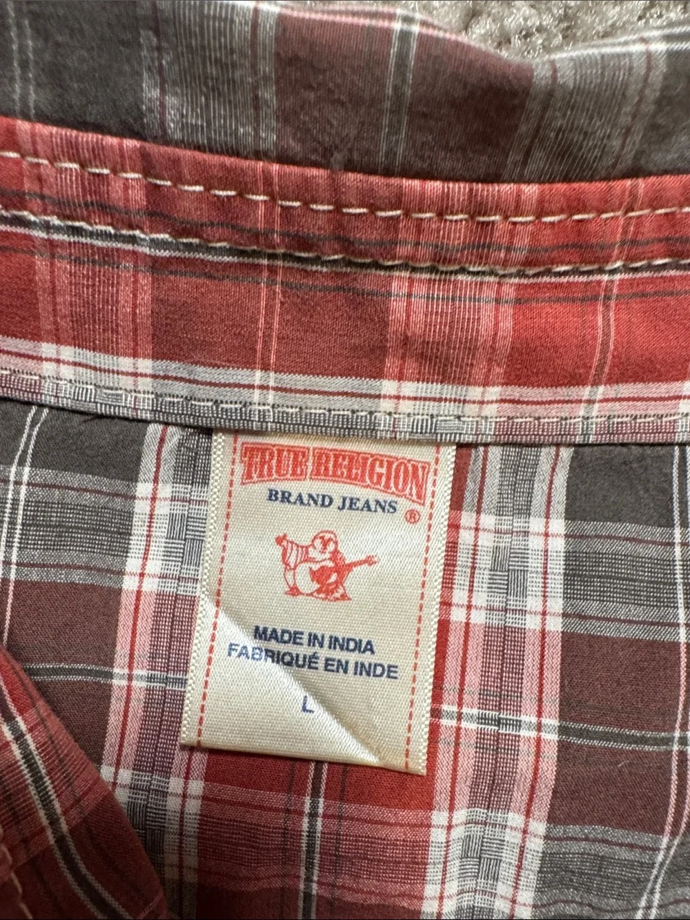 True Religion Men's Red Plaid Button-Up Shirt